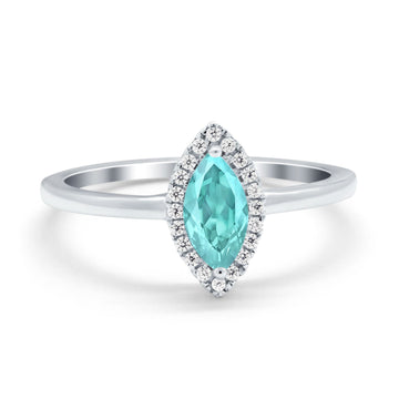 Halo Marquise Engagement Ring Simulated Paraiba Tourmaline CZ 925 Sterling Silver